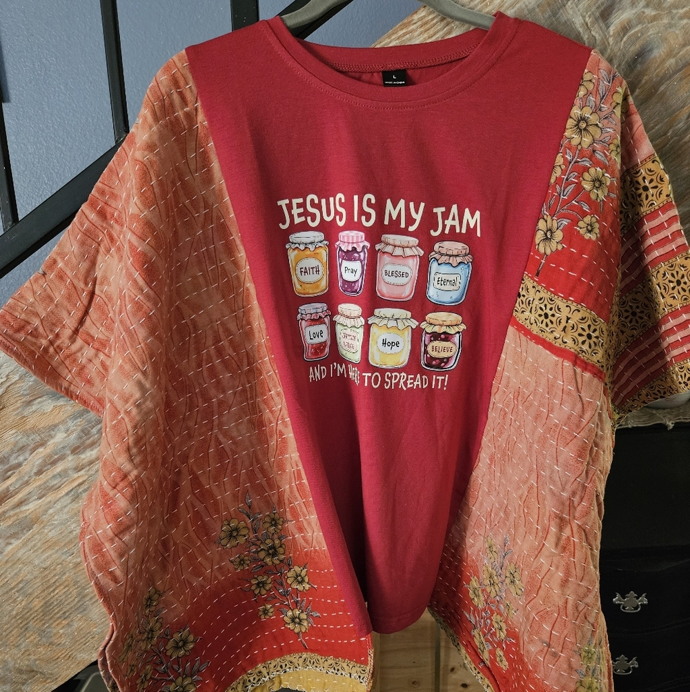 Upcycled Faith Shirt With Kantha Sleeves